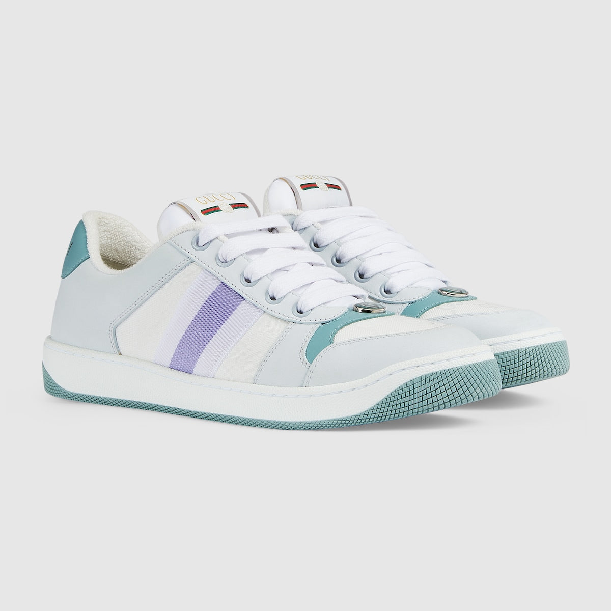 Women's Screener Classic Sneaker – light blue and white canvas Women's and lilac Web Light blue leather – LUX VERSE Luxury Designer Fashion Outlet