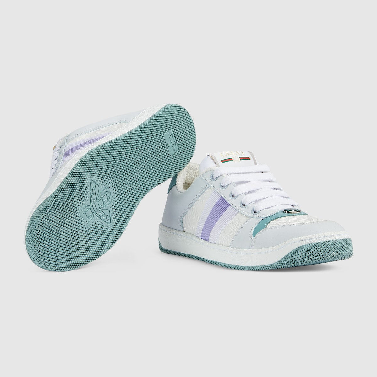 Women's Screener Classic Sneaker – light blue and white canvas Women's and lilac Web Light blue leather – LUX VERSE Luxury Designer Fashion Outlet