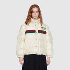 Padded nylon bomber jacket with Web – crafted from white nylon satin, this jacket is padded with goose down for extra – LUX VERSE Luxury Designer Fashion Outlet