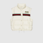 Padded nylon bomber jacket with Web – white nylon satin Green and red Web Label with Web Goose down padding Detachable – LUX VERSE Luxury Designer Fashion Outlet