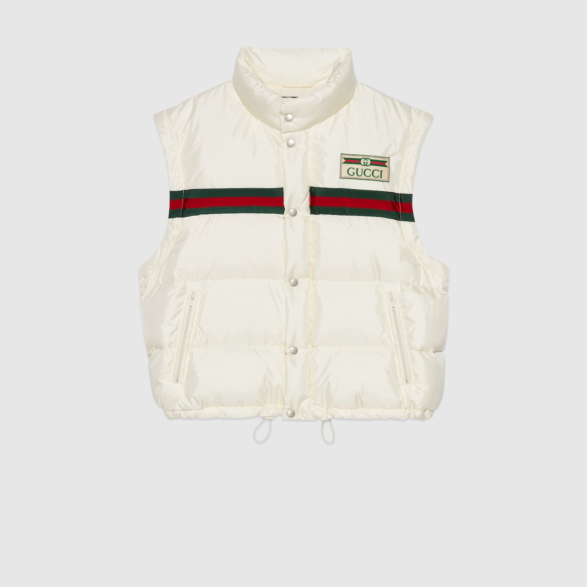 Padded nylon bomber jacket with Web – white nylon satin Green and red Web Label with Web Goose down padding Detachable – LUX VERSE Luxury Designer Fashion Outlet