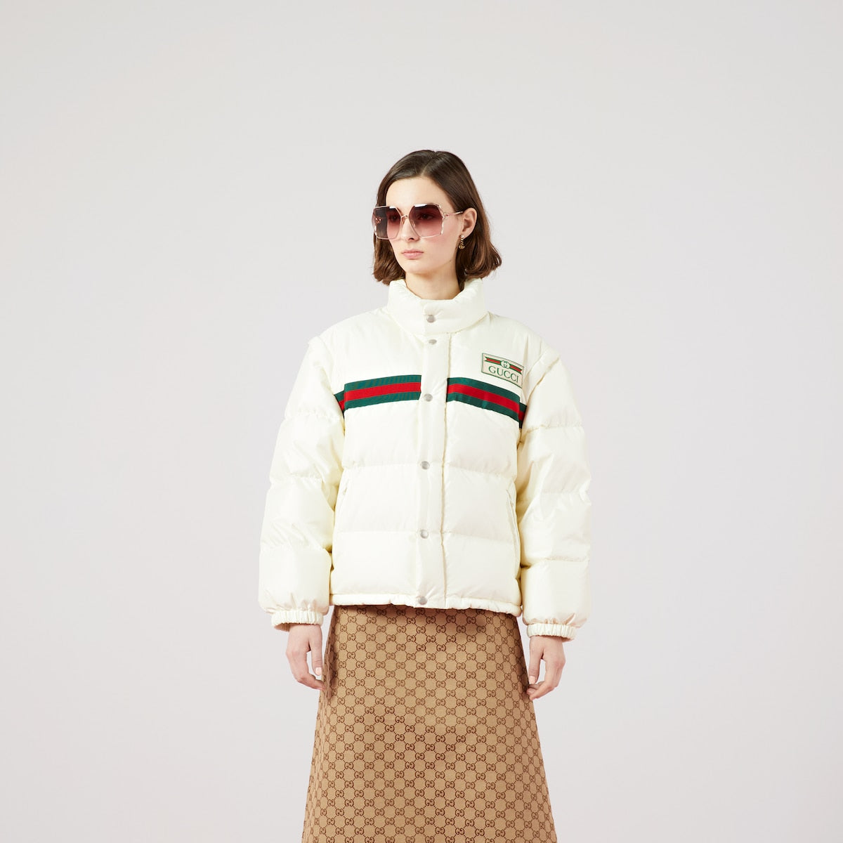 Padded nylon bomber jacket with Web – modernizes classic outerwear styles through unexpected details for Aria – LUX VERSE Luxury Designer Fashion Outlet