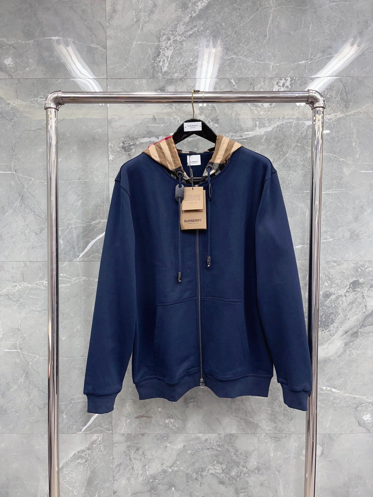 Black Cotton Check Lined Zip-Through - Men's