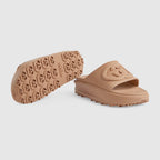 Embossed sandal with Interlocking G – brown rubber Women's Embossed Interlocking G Rubber sole Low heel 1.7"height, based – LUX VERSE Luxury Designer Fashion Outlet
