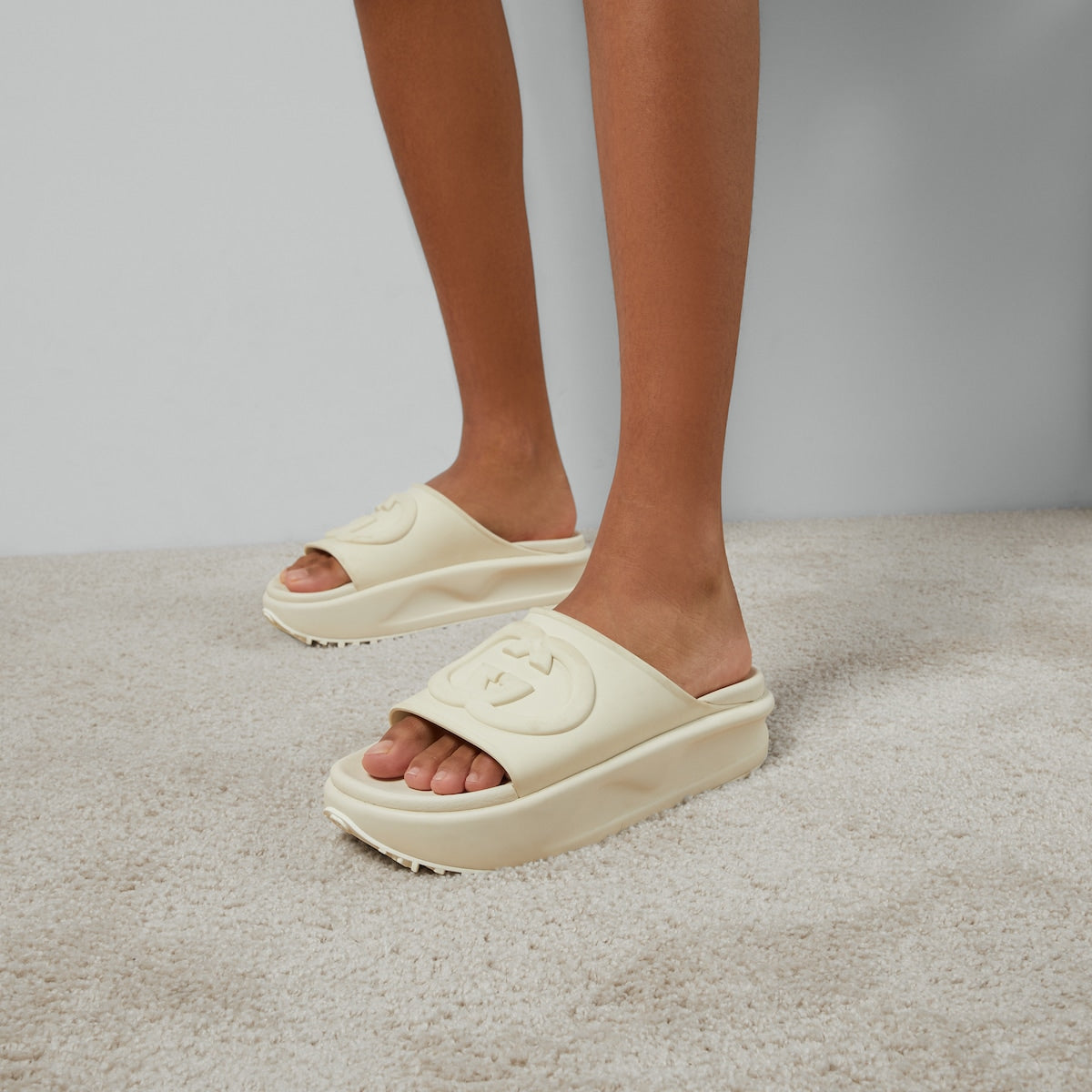 Women's Embossed sandal with Interlocking G – this pair of slide sandals accentuates the aesthetic with an embossed – LUX VERSE Luxury Designer Fashion Outlet
