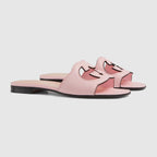 Women's G cut-out sandal – pastel pink leather Women's Interlocking G cut-out Leather sole Flat.4"heel height – LUX VERSE Luxury Designer Fashion Outlet
