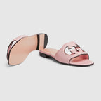 Women's G cut-out sandal – pastel pink leather Women's Interlocking G cut-out Leather sole Flat.4"heel height – LUX VERSE Luxury Designer Fashion Outlet