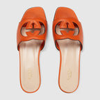 Women's slide suede sandal with Interlocking G – orange leather Women's Interlocking G cut-out Leather sole Flat.4"heel height – LUX VERSE Luxury Designer Fashion Outlet