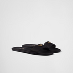 Satin slides – the flat, sleek silhouette with a square toe is completed by the iconic signature – LUX VERSE Luxury Designer Fashion Outlet