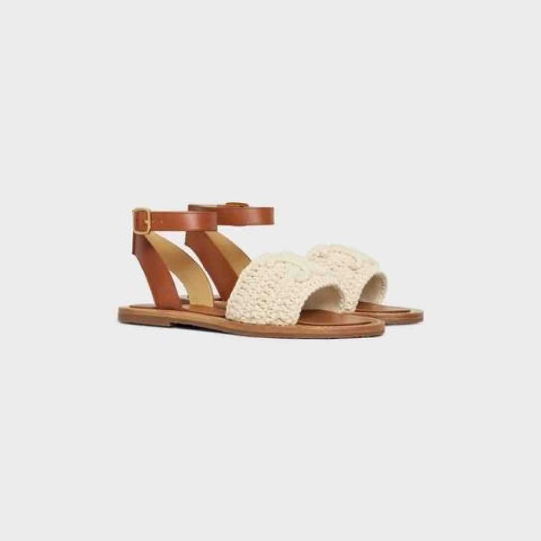 LYMPIA SANDAL in MACCRAMÉ COTTON & CALFSKIN – aDJUSTABLE BUCKLESLIGHTY PADDED LEATHER INSOLERUBBER OUTSOLE – LUX VERSE Luxury Designer Fashion Outlet