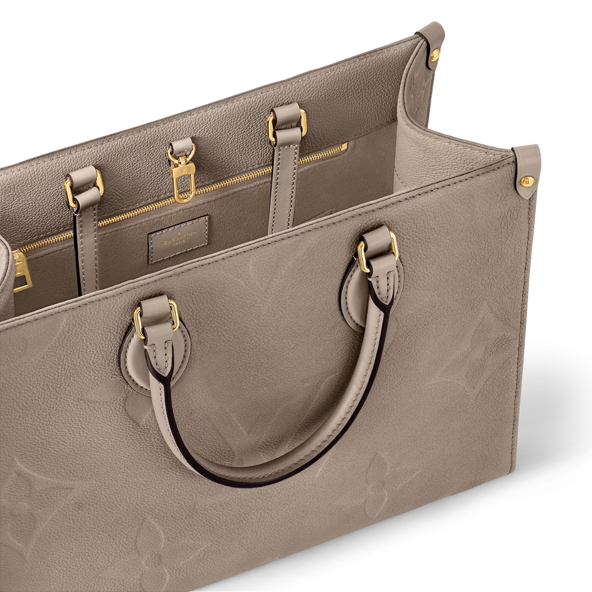 Onthego MM Beige – its articulated top handles and shoulder straps give carrying options – LUX VERSE Luxury Designer Fashion Outlet