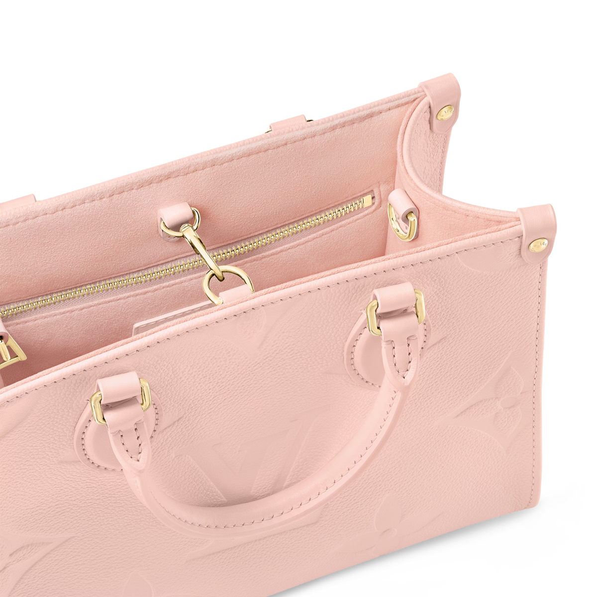 OnTheGo PM Pink Opale – inside, a large flat zipped pocket keeps papers and cards organized – LUX VERSE Luxury Designer Fashion Outlet
