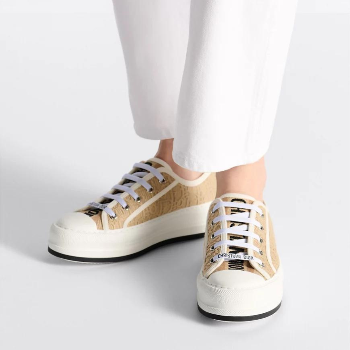 Platform Sneaker Cotton Embroidered – the design features a comfortable thick sole, tongue and Christian laces – LUX VERSE Luxury Designer Fashion Outlet