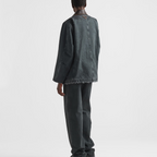 Canvas trucker jacket – lined with eco-padding Leather collar Long sleeves--Zipper and button closure – LUX VERSE Luxury Designer Fashion Outlet