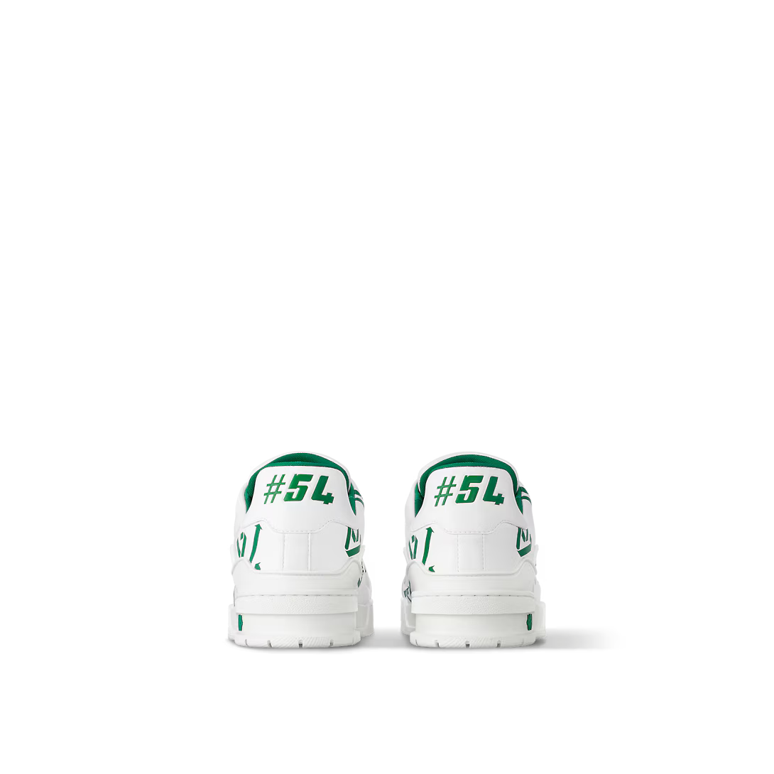 Trainer Sneaker Printed Green – the upcycling logo is used as a print on the upper, which is also signed with – LUX VERSE Luxury Designer Fashion Outlet