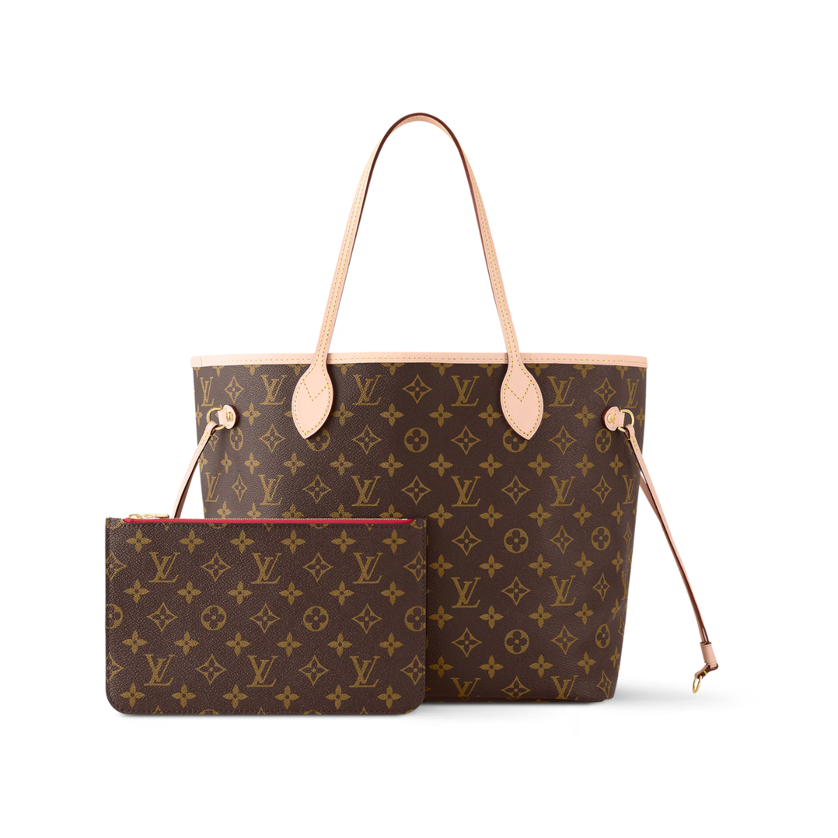 Neverfull MM Cerise – slim, comfortable handles slip easily over the shoulder or arm – LUX VERSE Luxury Designer Fashion Outlet