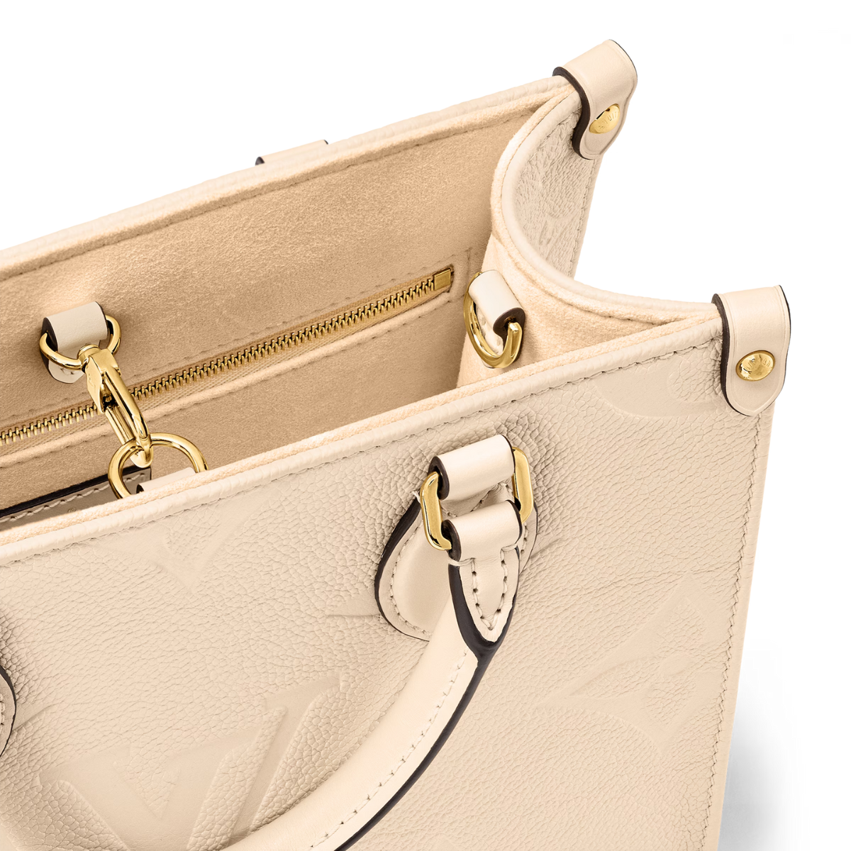 OnTheGo PM Crème Beige – it can hold smaller essentials like a mini tablet – LUX VERSE Luxury Designer Fashion Outlet
