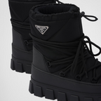 Re-Nylon gabardine après-ski boots – leather lining Lettering logo on the tongue Enameled metal triangle logo Polyester – LUX VERSE Luxury Designer Fashion Outlet