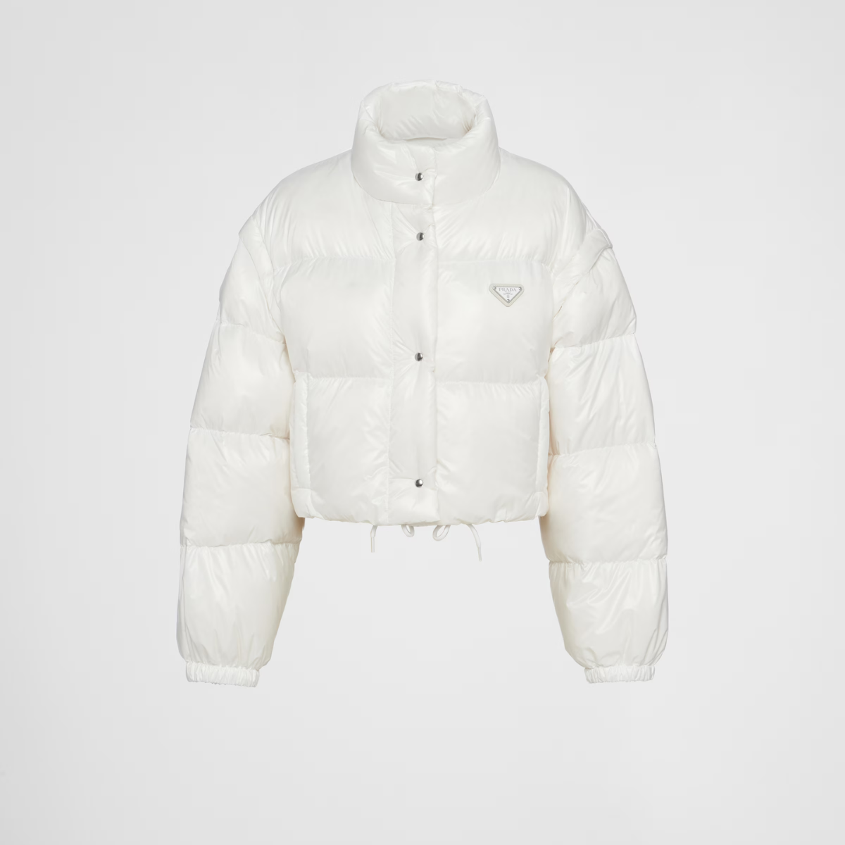 Re-Nylon cropped convertible down jacket – cropped fit Goose-down padding Stand-up collar Detachable sleeves Elasticized cuffs – LUX VERSE Luxury Designer Fashion Outlet