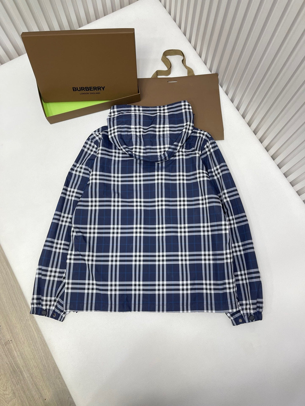 Navy Cotton Check Hooded - Men's