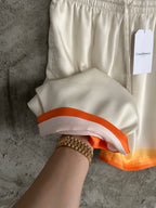 Cream Cotton Gradient Hem Drawstring - Men's