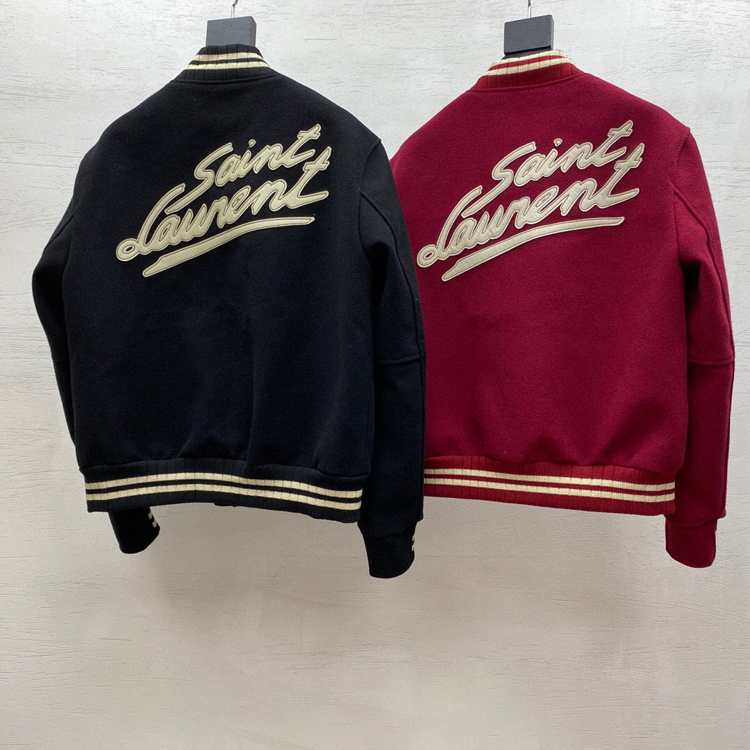 Navy Wool Contrast Trim Varsity - Men's