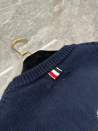 4-Bar Rundhals-Pullover Marineblau – Herren