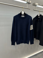4-Bar Rundhals-Pullover Marineblau – Herren
