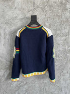Navy Wollpullover mit Rundhalsausschnitt und Wappen-Intarsie – Herren