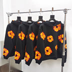 Black Cotton Floral Print Pullover - Men's