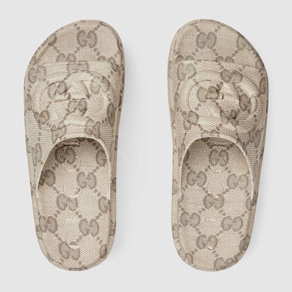 Women's slide with Interlocking G – beige and ebony GG rubber Women's Embossed Interlocking G Rubber sole Low heel 1.7"– LUX VERSE Luxury Designer Fashion Outlet