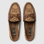 Women's Horsebit loafer – camel and ebony maxi GG canvas Women's Brown leather trim Leather sole Horsebit – LUX VERSE Luxury Designer Fashion Outlet