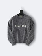 Cremefarbener Wollpullover mit Textlogo, Rundhalsausschnitt – Herren