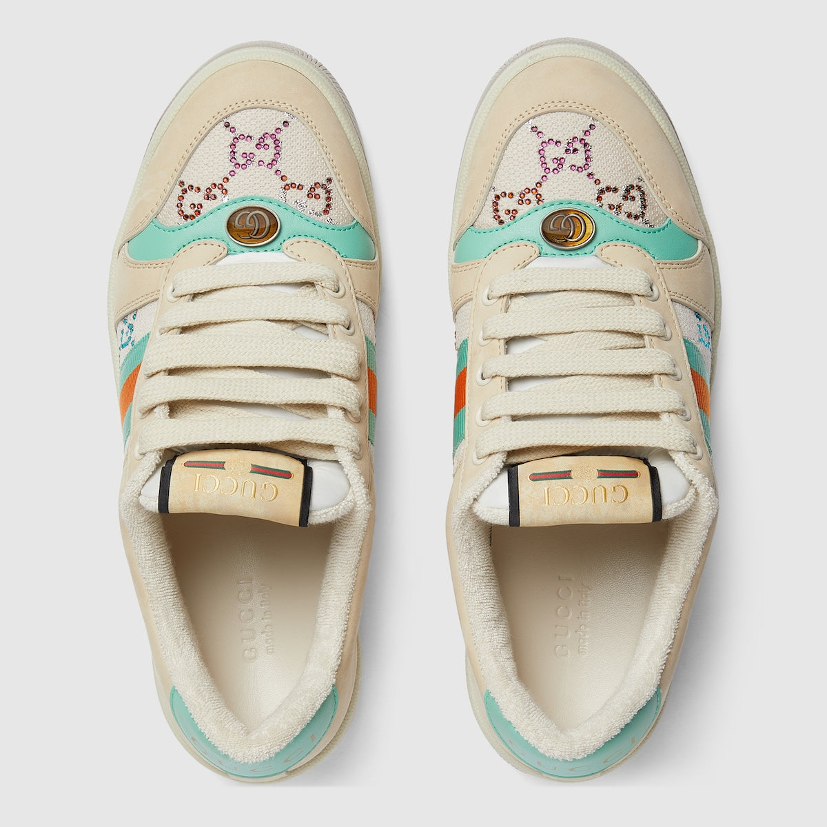 Women's Screener fabric sneaker – beige fabric with multicolor GG crystals Women's Green and orange vintage Web Green – LUX VERSE Luxury Designer Fashion Outlet