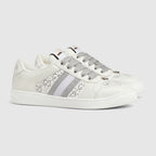 Screener fabric sneaker – light grey leather Women's White GG Crystal canvas insert Grey and white Web Oval – LUX VERSE Luxury Designer Fashion Outlet