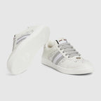 Screener fabric sneaker – light grey leather Women's White GG Crystal canvas insert Grey and white Web Oval – LUX VERSE Luxury Designer Fashion Outlet