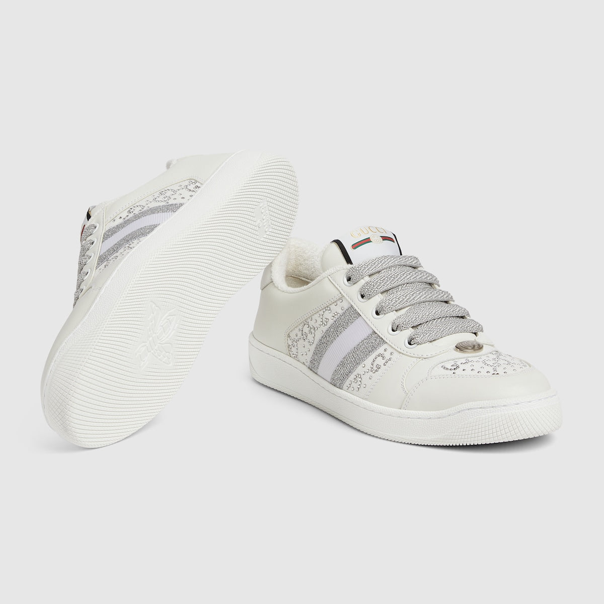 Screener fabric sneaker – light grey leather Women's White GG Crystal canvas insert Grey and white Web Oval – LUX VERSE Luxury Designer Fashion Outlet