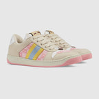 Screener GG sneaker – light pink GG canvas Women's Beige suede trim Yellow and blue Web White leather – LUX VERSE Luxury Designer Fashion Outlet