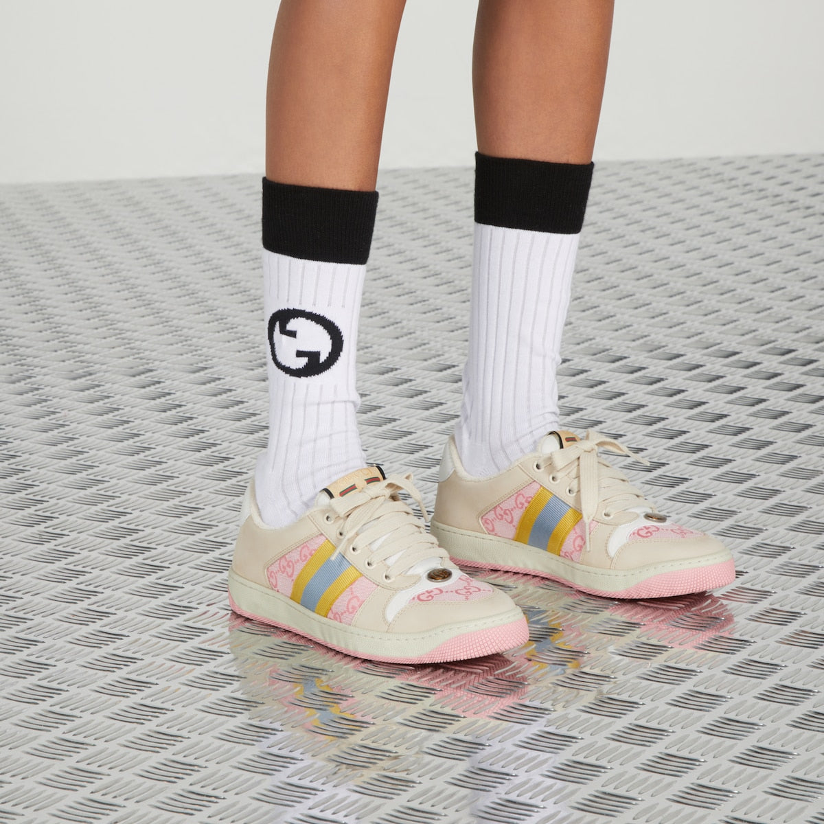 Screener GG sneaker – here the emblematic style is presented in light pink GG canvas and defined by – LUX VERSE Luxury Designer Fashion Outlet
