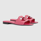 Women's slide sandal with Interlocking G – dark pink leather Women's Interlocking G cut-out Flat.4"heel height – LUX VERSE Luxury Designer Fashion Outlet