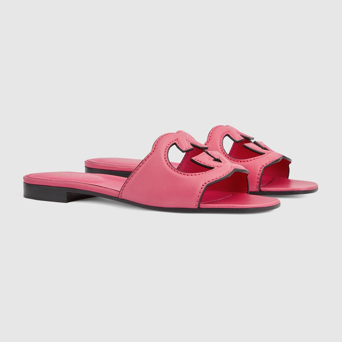 Women's slide sandal with Interlocking G – dark pink leather Women's Interlocking G cut-out Flat.4"heel height – LUX VERSE Luxury Designer Fashion Outlet