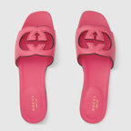 Women's slide sandal with Interlocking G – dark pink leather Women's Interlocking G cut-out Flat.4"heel height – LUX VERSE Luxury Designer Fashion Outlet