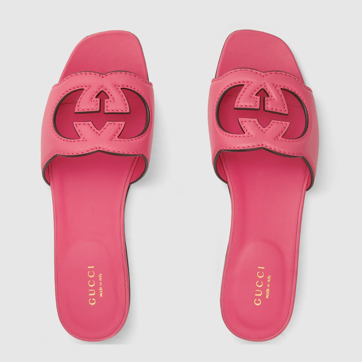Women's slide sandal with Interlocking G – dark pink leather Women's Interlocking G cut-out Flat.4"heel height – LUX VERSE Luxury Designer Fashion Outlet