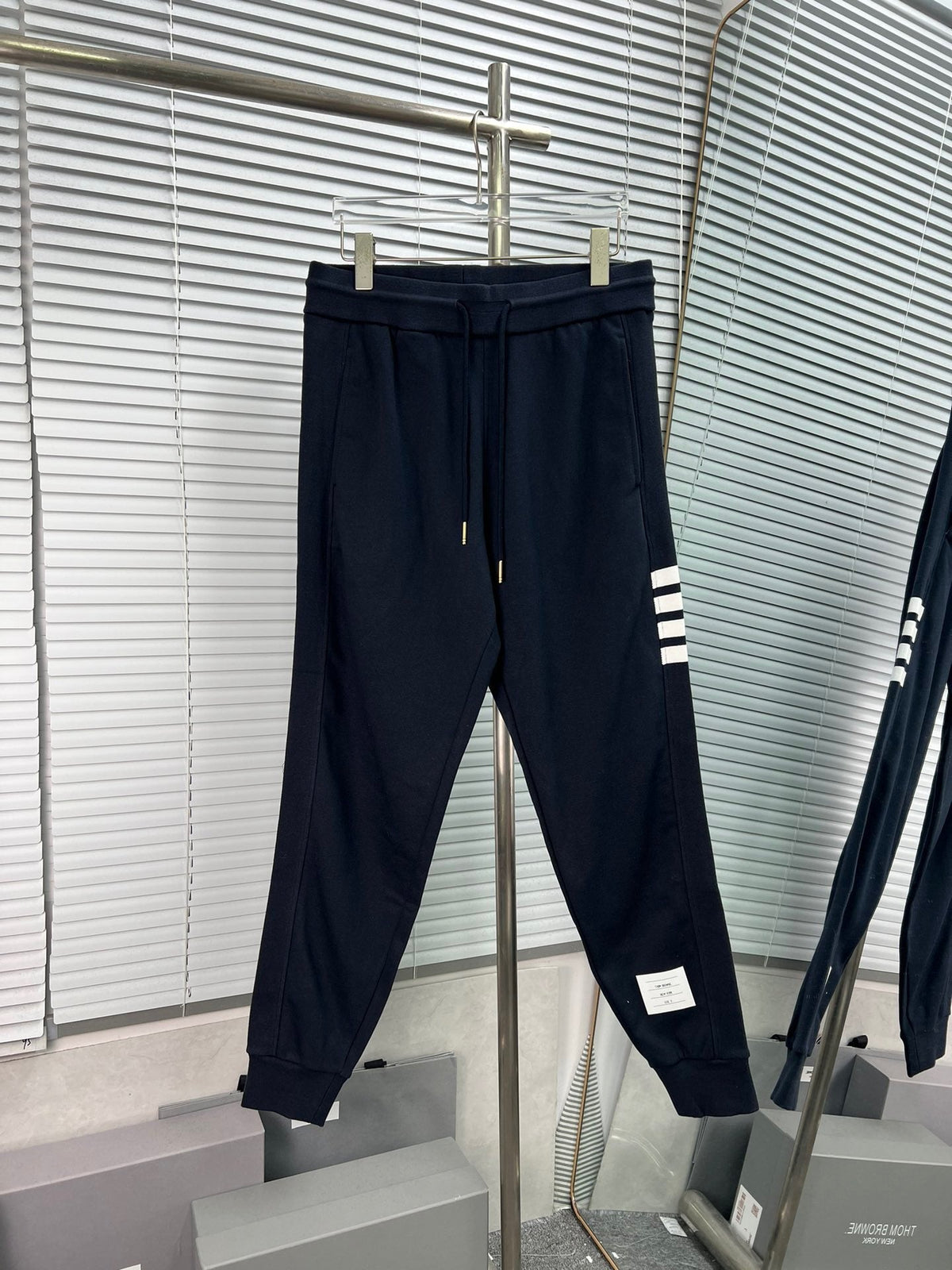 Navy Cotton Bar Stripe Joggers - Men's