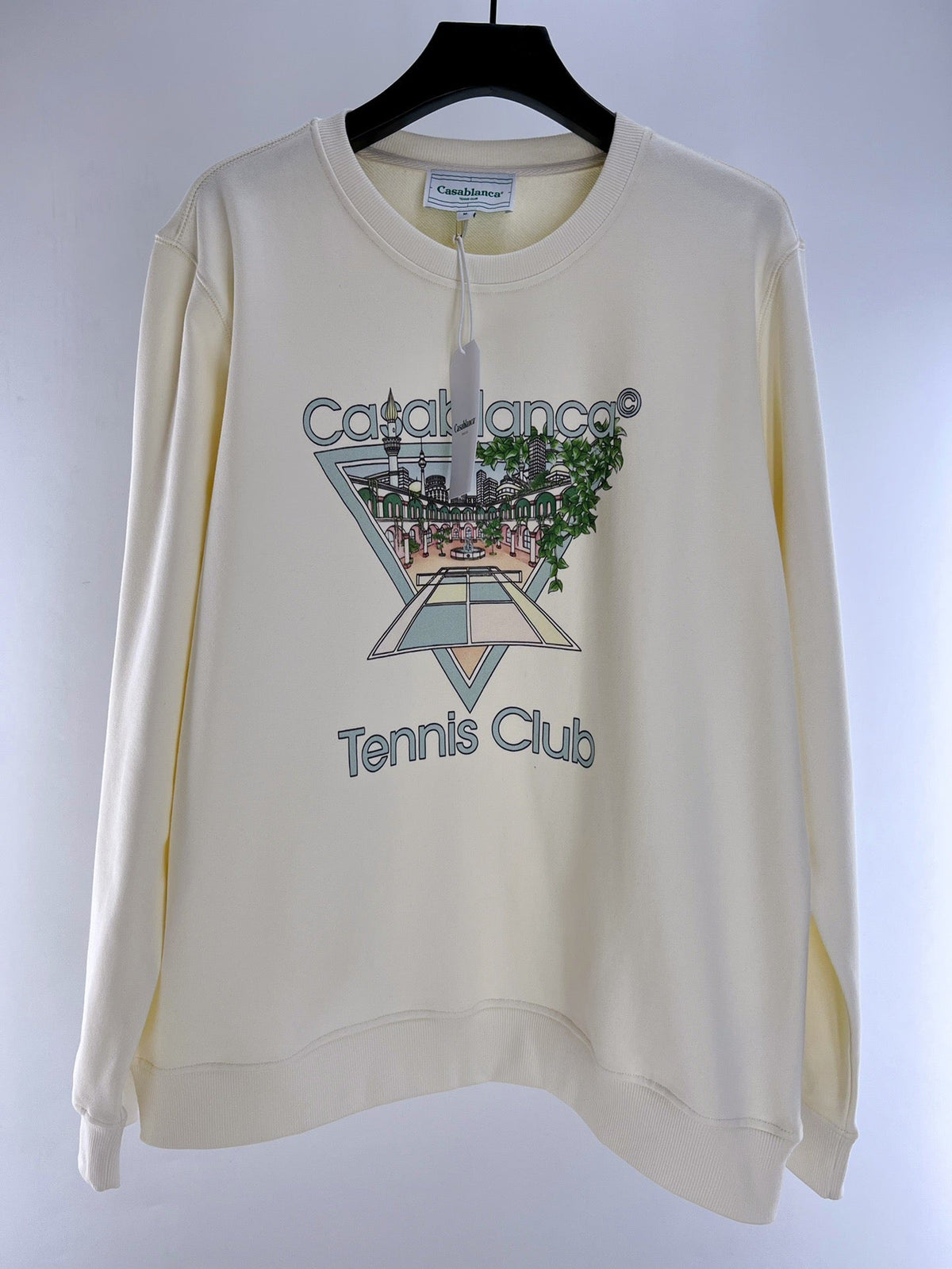 Marineblaues Tennis-Sweatshirt aus Baumwolle mit Grafik – Herren
