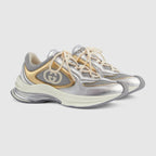 Women's Metalic Leather Run sneaker – silver metallic leather Women's Golden metallic leather trim Interlocking G Bi-color – LUX VERSE Luxury Designer Fashion Outlet