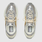 Women's Metalic Leather Run sneaker – silver metallic leather Women's Golden metallic leather trim Interlocking G Bi-color – LUX VERSE Luxury Designer Fashion Outlet
