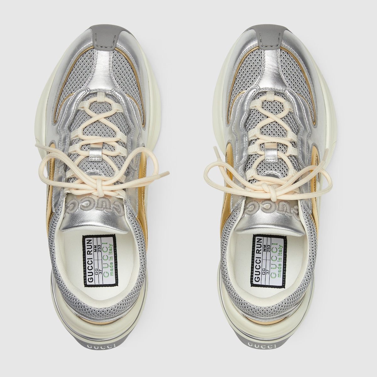 Women's Metalic Leather Run sneaker – silver metallic leather Women's Golden metallic leather trim Interlocking G Bi-color – LUX VERSE Luxury Designer Fashion Outlet