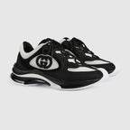 Metalic Leather Run sneaker – black suede Women's White perforated fabric trim Interlocking G Bi-color rubber sole – LUX VERSE Luxury Designer Fashion Outlet