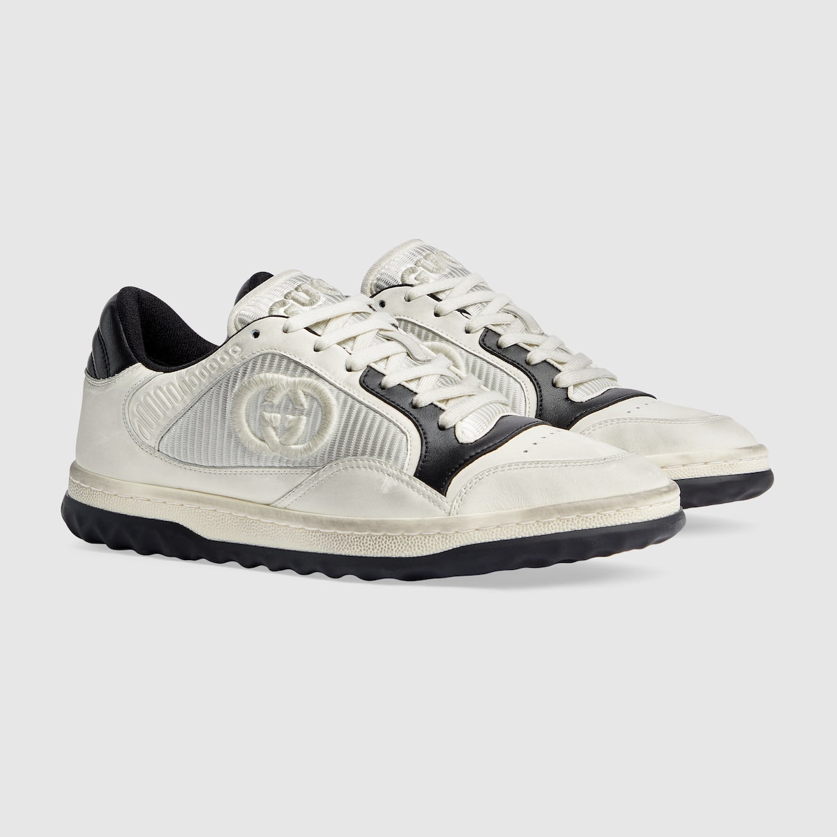 Women's MAC80 motif sneaker – and black leather Women's fabric insert Interlocking G – LUX VERSE Luxury Designer Fashion Outlet